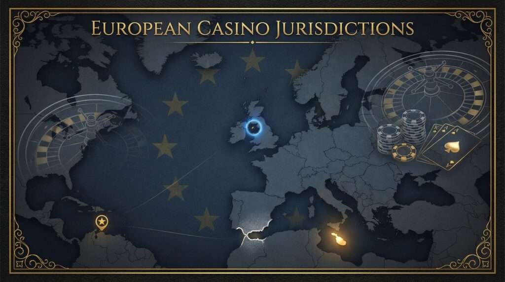 European casino jurisdictions map showing Malta Gibraltar and Curacao