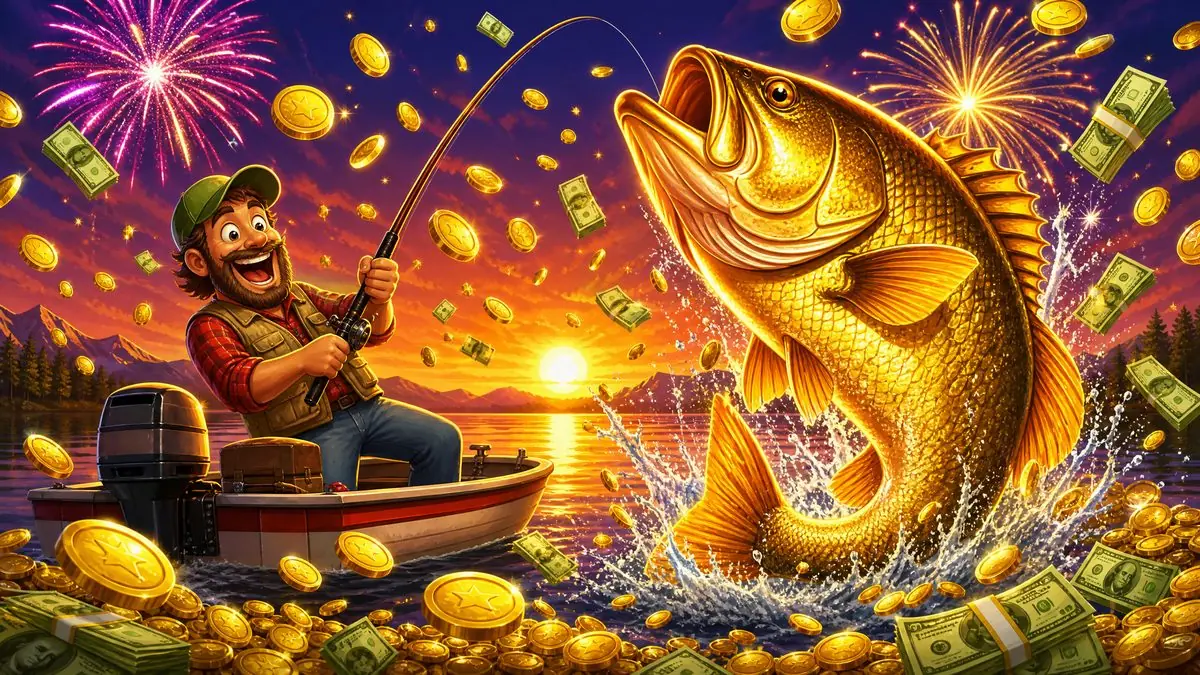 Big Bass Bonanza Megaways Slot Review Not On Gamstop (2026) Big Bass Bonanza Megaways big win celebration - golden bass jumping at sunset